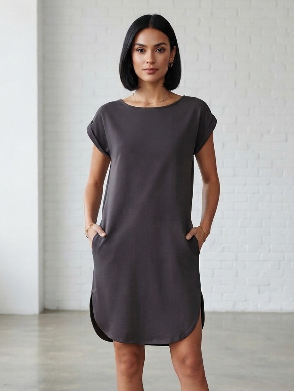Lime & Vine cotton pullover dress in Dark gray size Small